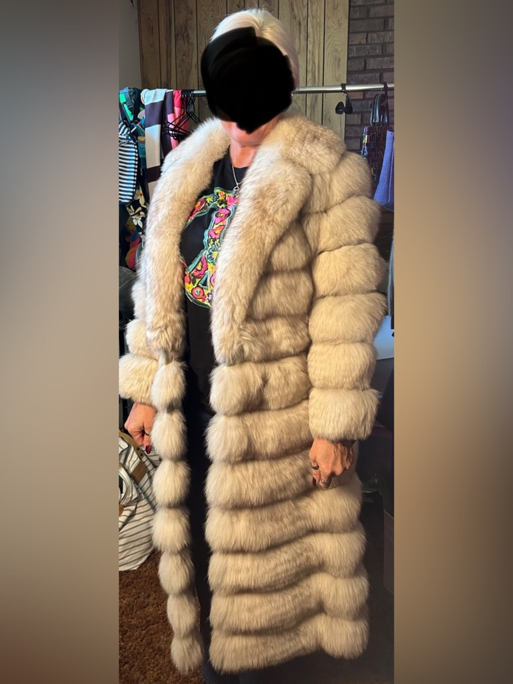 Genuine Natural Blue Fox 7/8 Horizontal Fur Coat - Picture 12 of 14